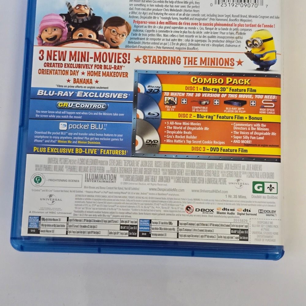 Despicable Me 3-Disc Combo Pack 3D Blu-ray‎ DVD [Missing DVD] - Picture 4 of 7